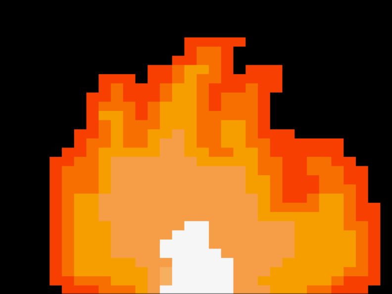 a pixelated flame leaning left