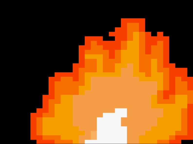 a pixelated flame leaning right